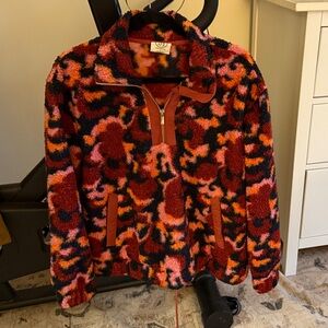 Sage Collective faux shearling pullover in multi-color print